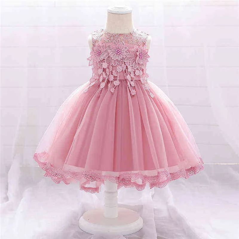 Infant Baby Girls Flower Dresses Christening Gowns Newborn Baby Baptism Clothes Princess Lace Trailing 1st Year Birthday Dress G1129