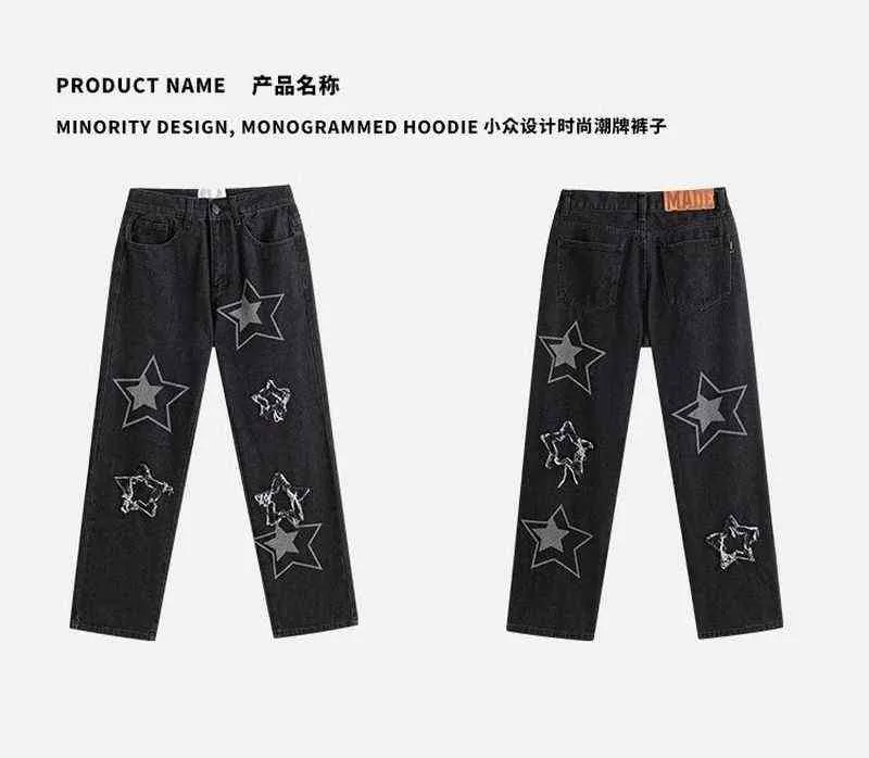 y2k jeans hombres estrella impresa pantalones otoño nuevo coreano moda gótico alto calle estilo suelto casual delgado recto pantalones de pierna ancha G0104