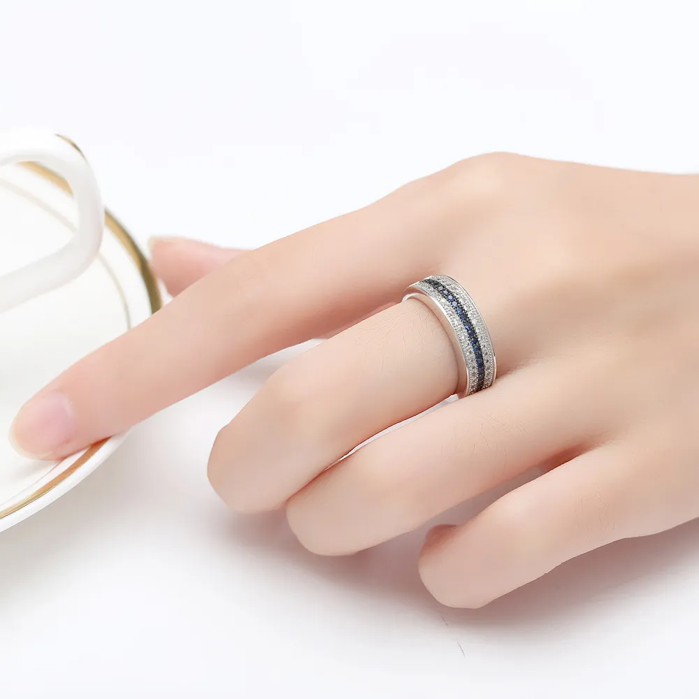 Filas de la banda de diamantes de circon￭a c￺bica dedo azul cz anillos de boda de compromiso para mujeres joyas de moda voluntad y arena