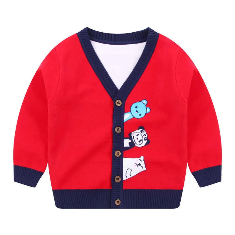 2021 Höst vinter Ny tröja singel-breasted Boys and Girls Cardigan Baby Coat Jacket Cartoon Party Toddler Kläder Tröjor Y1024