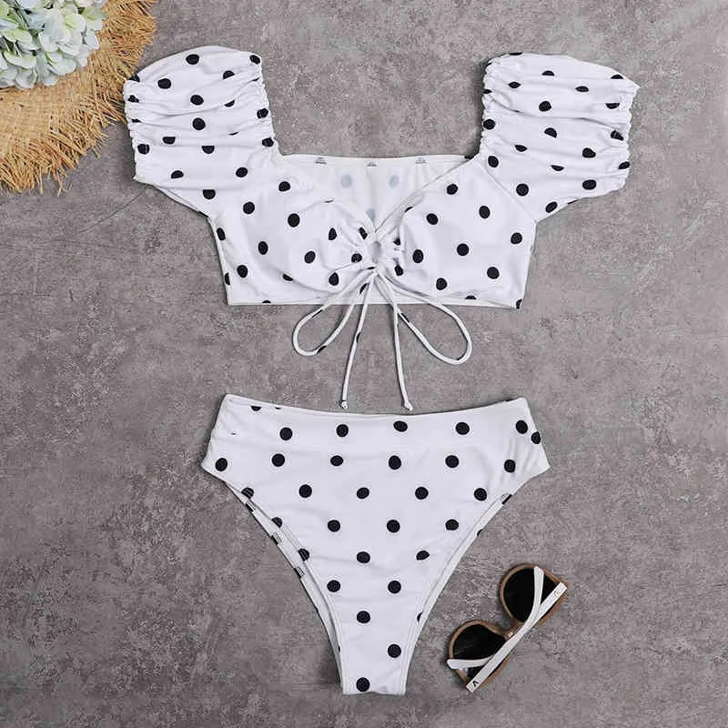 Bikini Set voor Dames Braziliaanse Biquini Hoge Taille Bikinis Badmode Korte Mouw Geel Badpak Badpak Strandkleding 210520