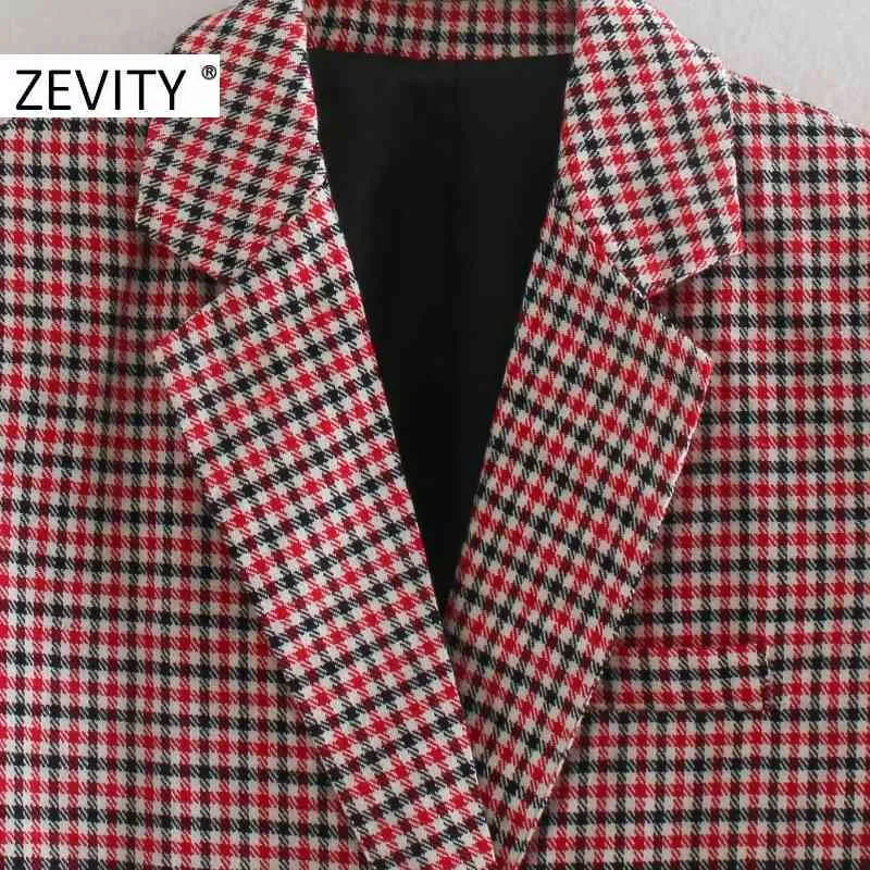 Women Vintage Plaid Print Notched Collar Retro Blazer Office Lady Double Breasted Streetwear Suits Outwear Tops CT608 210420