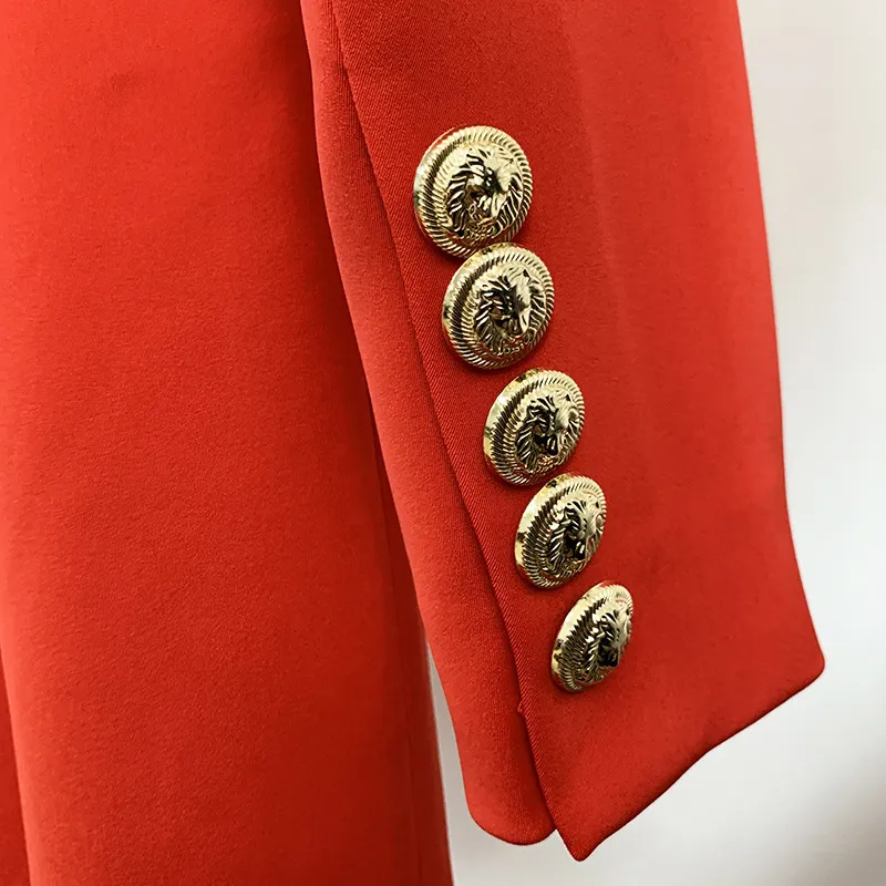 Free Baroque Designer Dress Women's Long Sleeve Satin Collar Double Breasted Lion Buttons Blazer Dresses Vestidos 210524