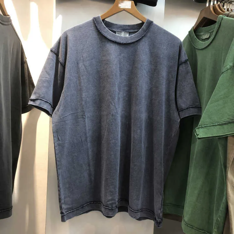 T-shirts T-shirts T-shirts Vraag Basic High Street Washing Used Fake Two Men's Ronde hals Losse katoenen T-shirt met korte mouwen