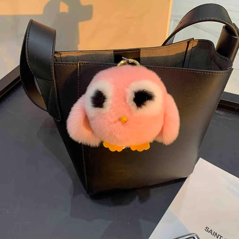 Porte-clés en peluche de poulet, mignon, en vraie fourrure de lapin Rex, breloque pour sac, clés d'animaux, jouets pendentif