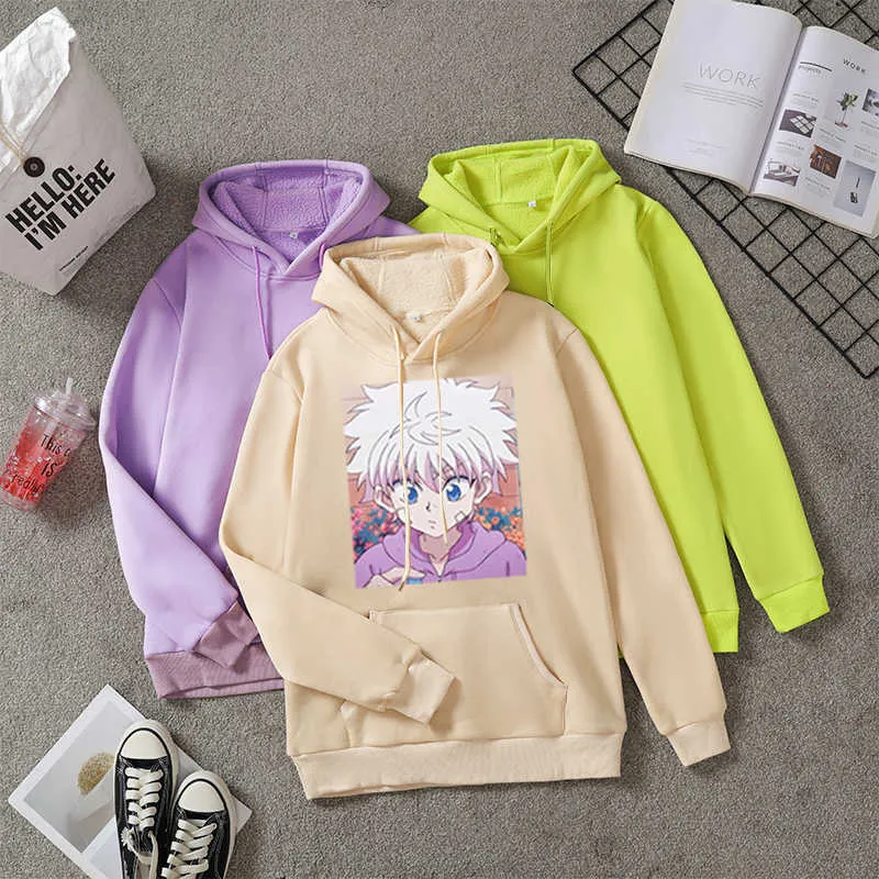 Kawaii Hoodie Hunter x Hunter Mulheres Mulheres Japonesa Anime Killua Zoldyck Devil Imprimir Harajuku Streetwear Hoodies Oversized Y0729