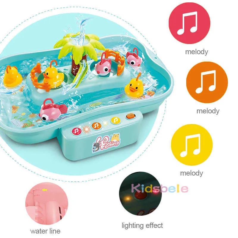 Kids Fishing Toys Electric Water Cycle Music Light Baby Bath Child Game Play Fish Outdoor Games For Children 210712