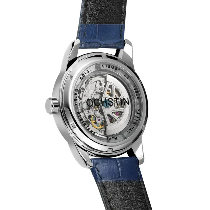 ساعة معصم Ochstin Watch Watch Men Fashion Leather Watchband Vintage Skeleton Male Male Automatic Wristwatch Gift For H333L