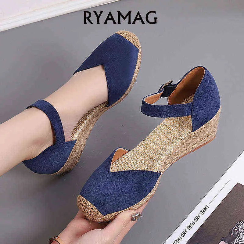 Ryamag alpargatas kasjmier dames sandalen met kussens en wiggen, hiel aangeknoopt bij enkel 220121