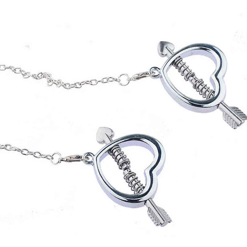 Nxy Sex Pump Toys Adjustable Stainless Steel Heart Shaped Breast Nipple Clamps Clips Metal Chain Torture Restraint Bdsm 1221