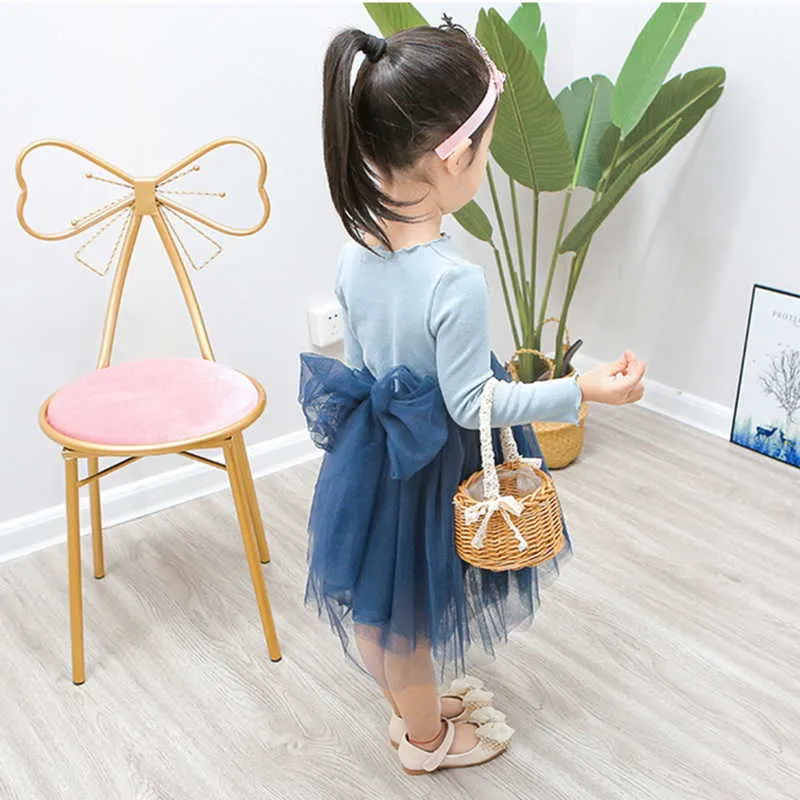 Wholesale Spring Girls Dresses Solid Color Long Sleeve Sweet Thin Big Bow Princess Casual Kids Clothes E8002 210610