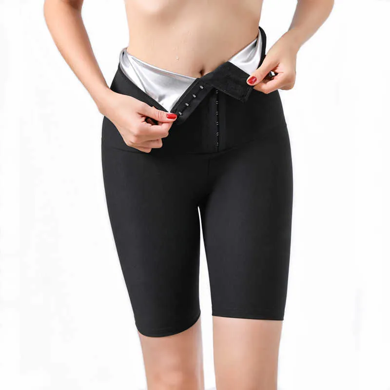 Sweat Sauna Hosen Body Shaper Abnehmen Hosen Thermo Shapewear Shorts Taille Trainer Bauch Kontrolle Fitness Leggings Workout Anzüge 210708