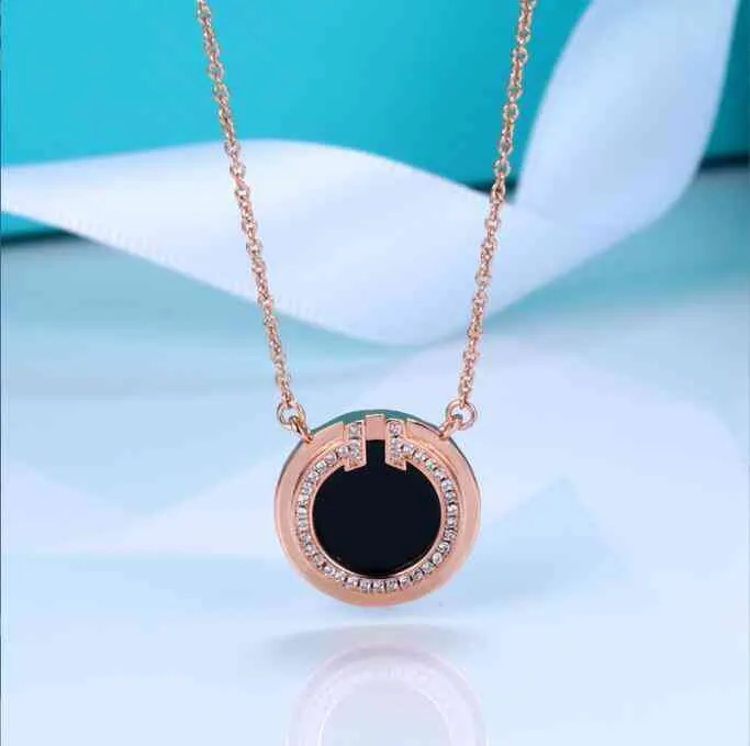 New large double T round pendant necklace for women with white fritillaria carnelith inlaid with round clavicle G11167551150