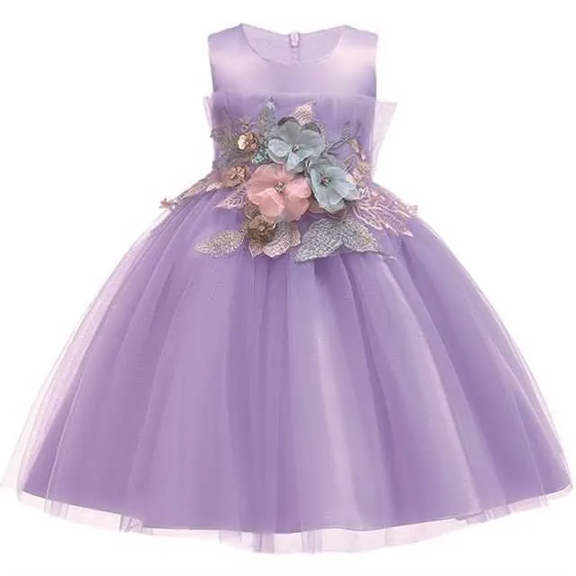 2019 Elegante abito da ballo Abito da sera formale Abito da sposa Ragazza Principessa Fiore Abito da cerimonia nuziale bambini Abbigliamento vestiti da ragazza Q0716