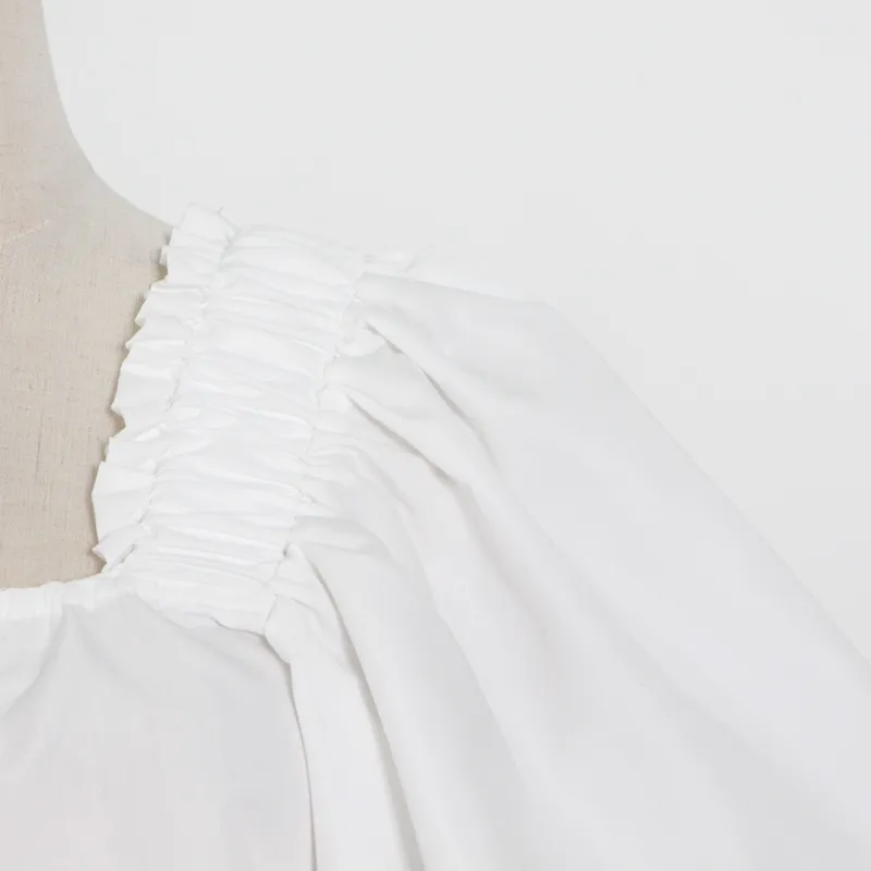 Camicia bianca casual camicette patchwork a maniche corte con scollo a scollo quadrato da donna Moda estiva femminile 210524