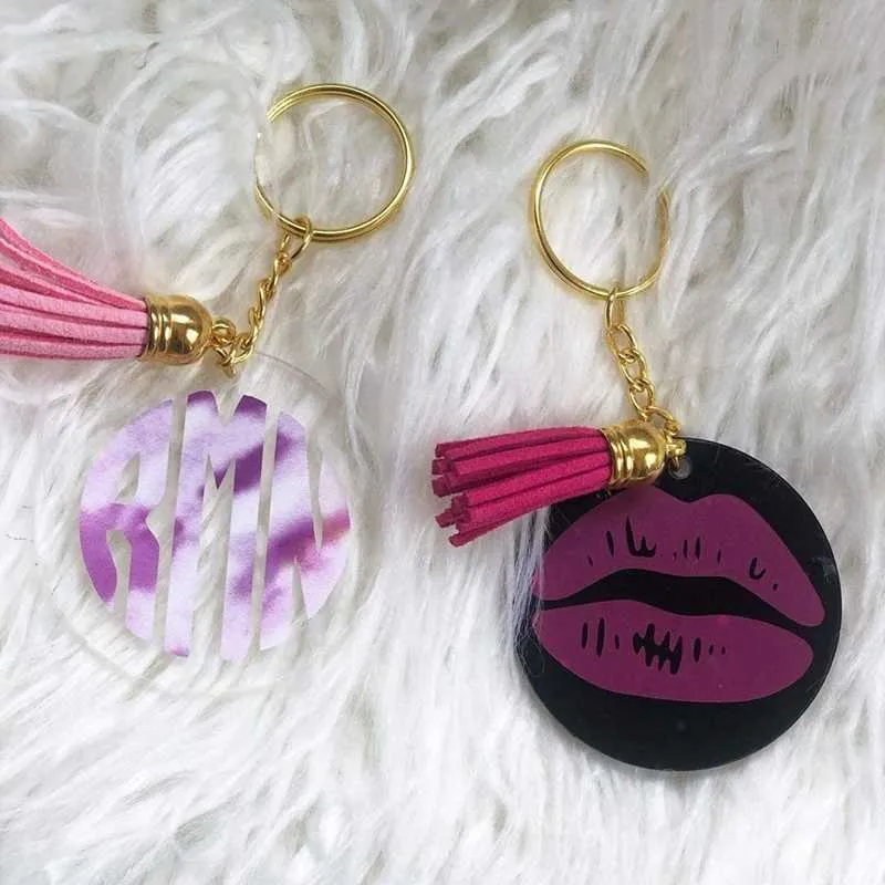 Acrylic Keychain Blanks Tassels Clear Circle Blanks with Hole Key Rings with Chain Jump Rings for Diy Keychains H0915