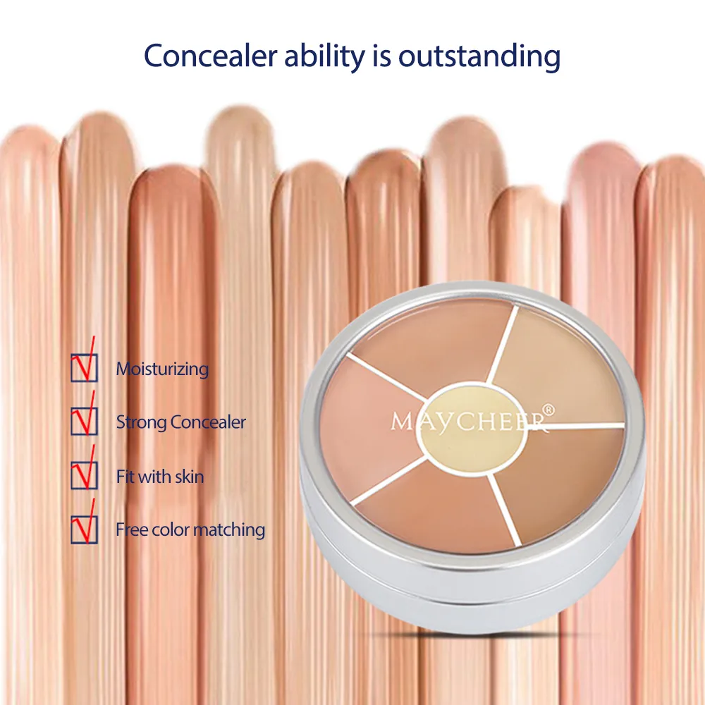 6-färg Soft Focal Concealer Palette Acne Spot Dark Circles Ta bort ansikte Konturande Concealers Långvarig Vattentät Naturlig Makeup