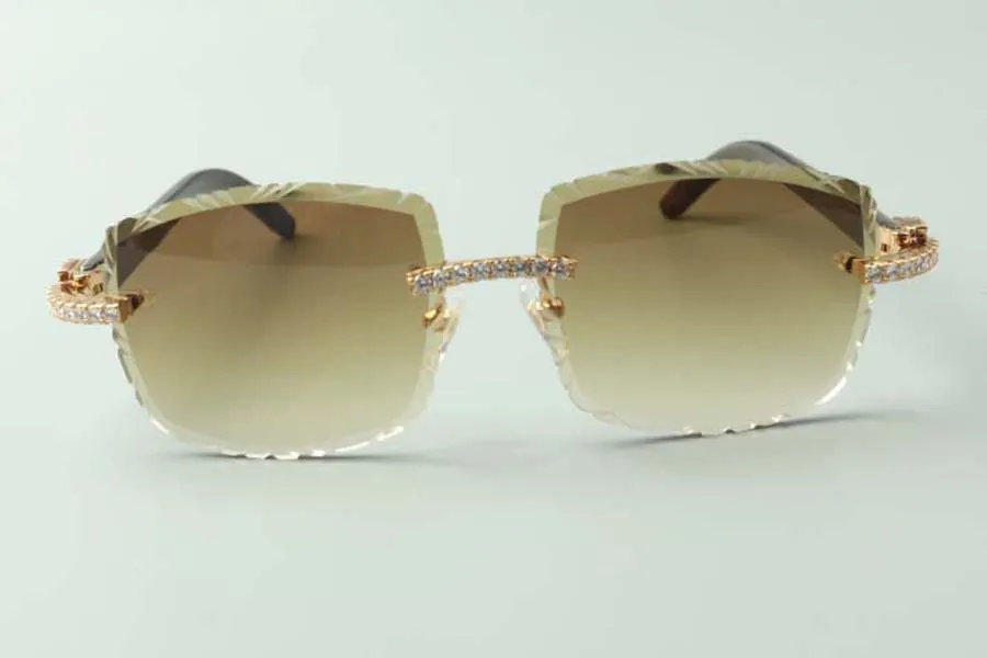 2021 Diseñadores Gafas de sol 3524023 Diamantes sin fin Cortes Lente Natural Híbrido Cuerno de búfalo Templos Gafas Tamaño 58-18-140mm2670