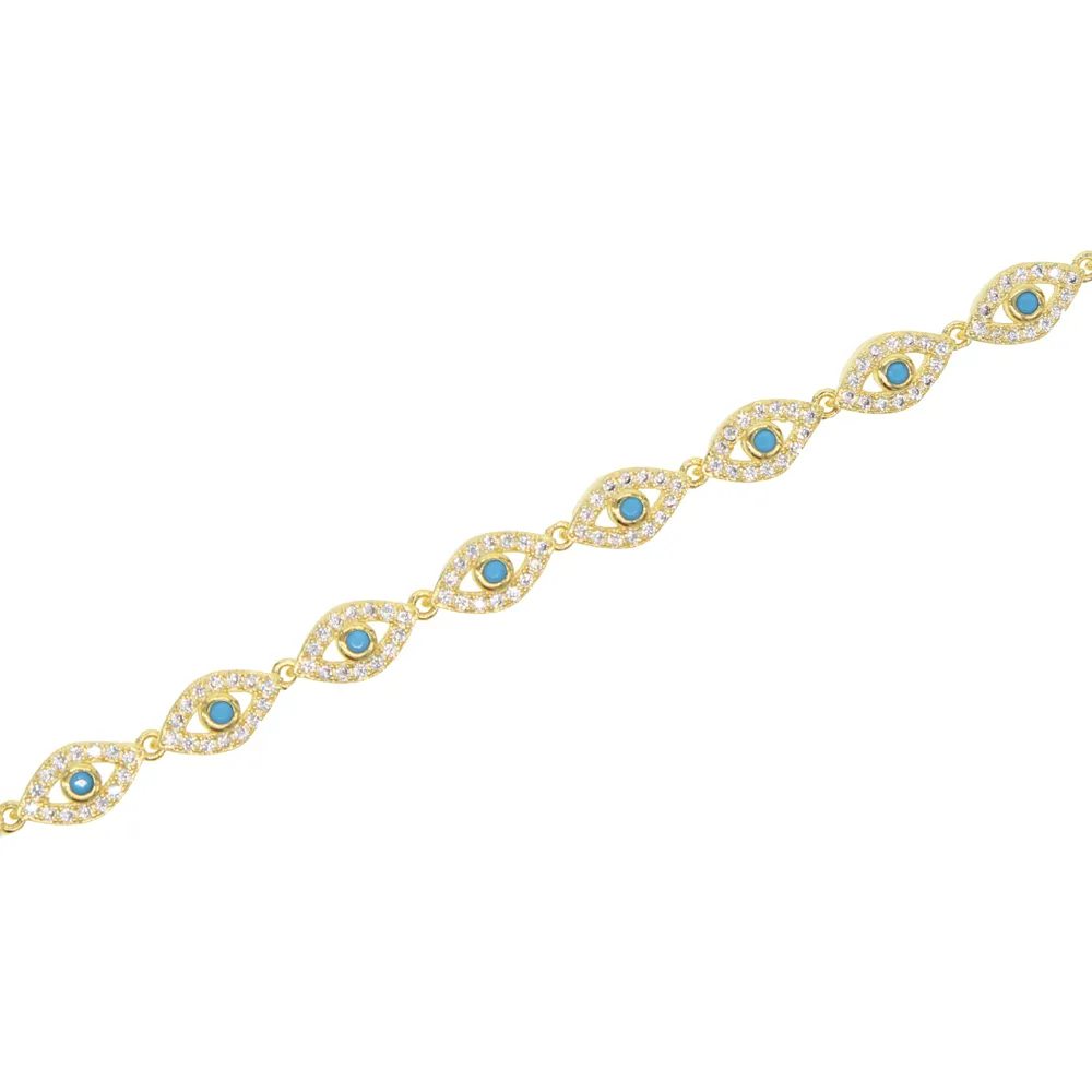 Bracciale collegato con micro pavimentazioni in oro riempito di oro 15 + 4 cm con perline di fascino turco del malocchio turco gioielli di moda donna ragazza