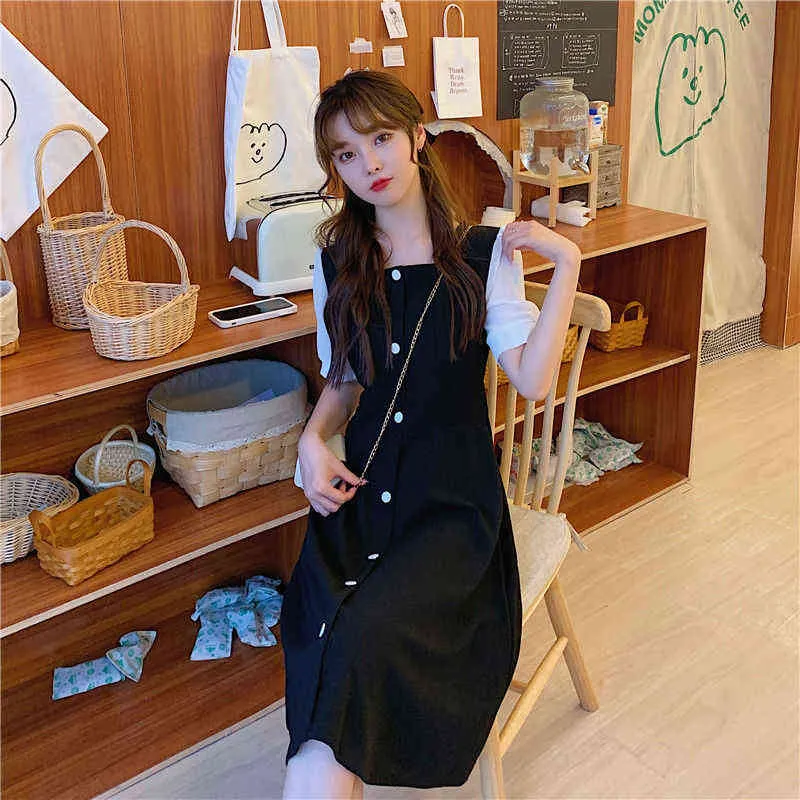 Dress Women Casual Patchwork Button Party Classy Girls Elegant Tender Ladies All-match Fashion Ulzzang Trendy Chic Stylish New Y1204