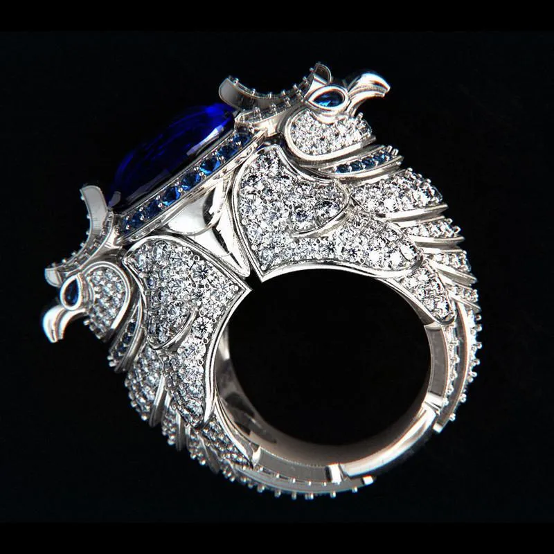 Moda Creative Blue Cz Stone Papago Ring Micro pavimentado Rhinestones Bird for Women Punk Party Gothic Jewelry Gift G5C329 Cluster RI284M