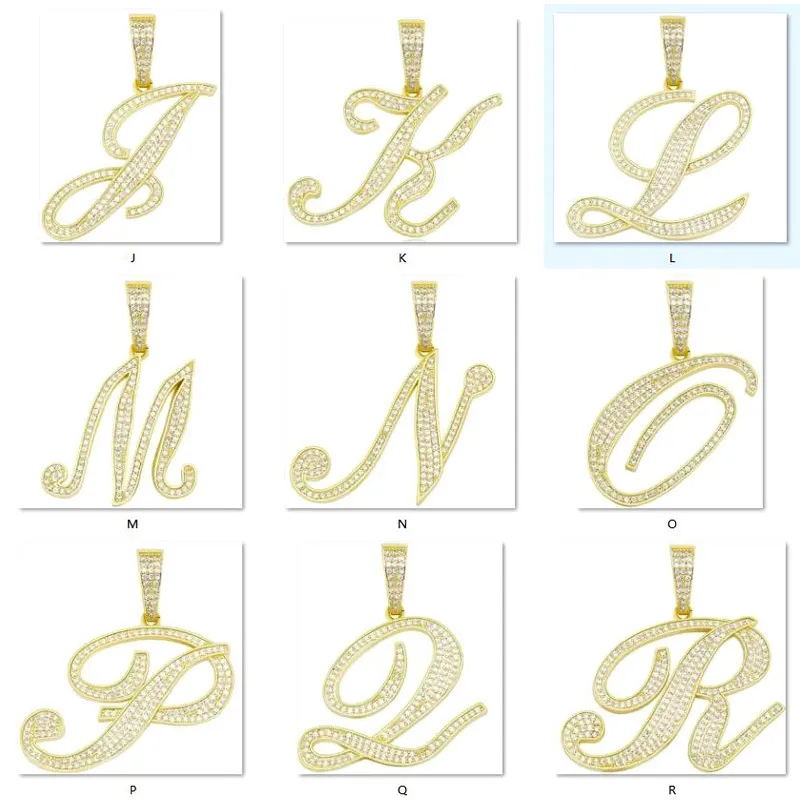AZ Cursive Letters Diy Name Pendant Necklace Iced Out Cubic Zirconia Women Mens Hiphop Fashion Charm Choker Jewelry 2202189397340