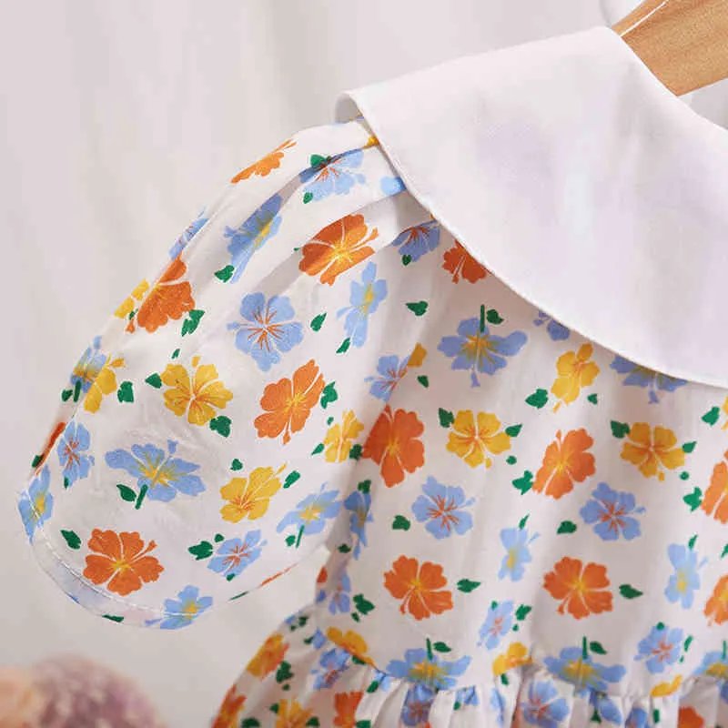 Robe d'été pour filles, style coréen, manches bouffantes florales, vêtements mignons pour enfants de 2 à 6 ans, 210515