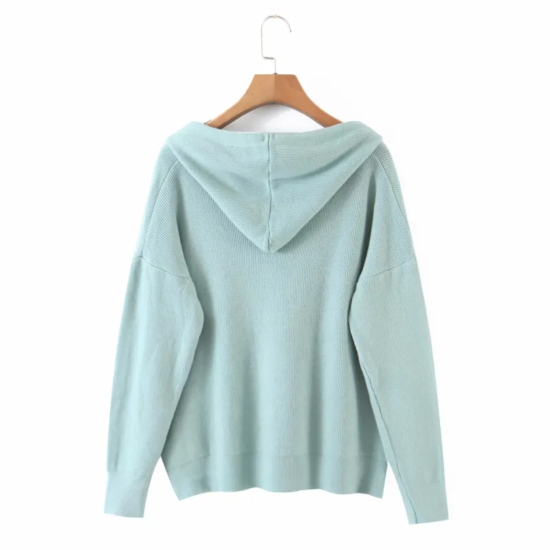 Casual Woman Oversized Solid Färg Hooded Cardigan Fashion Ladies Single Breasted Knitwear Kvinna Sweet Loose Hoodies 210515