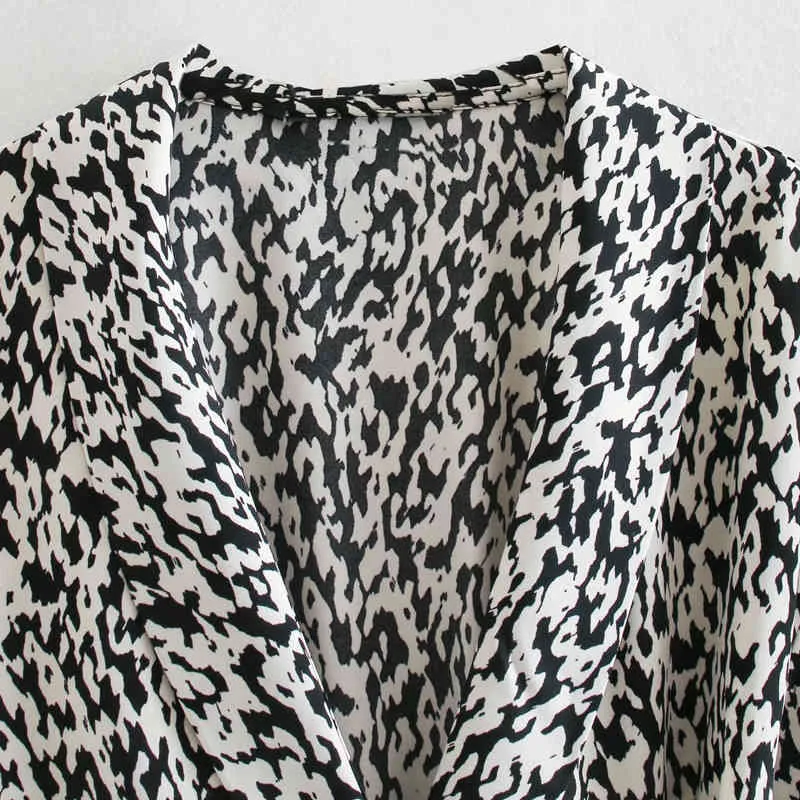 Kobiety Jesień Vintage Mini Dress V-Neck Długim Rękawem Side Bow Tie Leopard Drukuj Kobiet Eleganckie Sukienki Uliczne Odzież Vestidos 210513