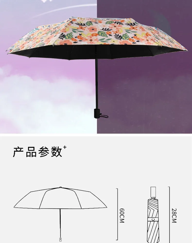 Nouveaux cadeaux pour femmes parapluies fleuris coupe-vent à trois volets manuel ouvert et fermé parasol Uv parapluie créatif femme pluie