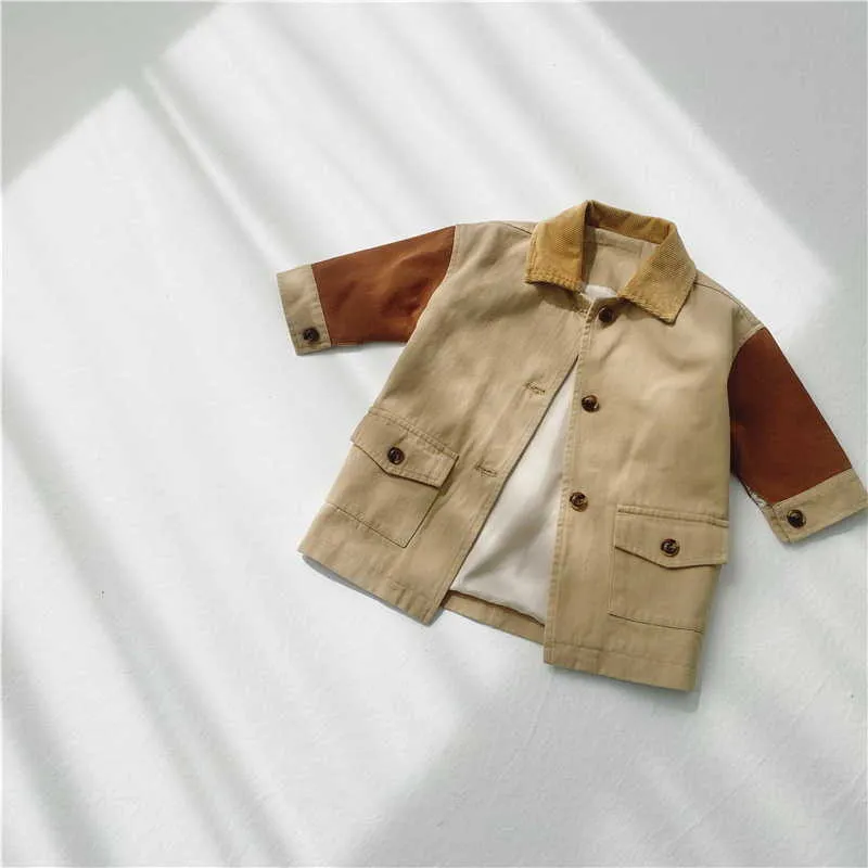Printemps coréen style enfants garçons filles trench décontracté patchwork poche vêtements d'extérieur enfants vêtements de mode E5024 210610