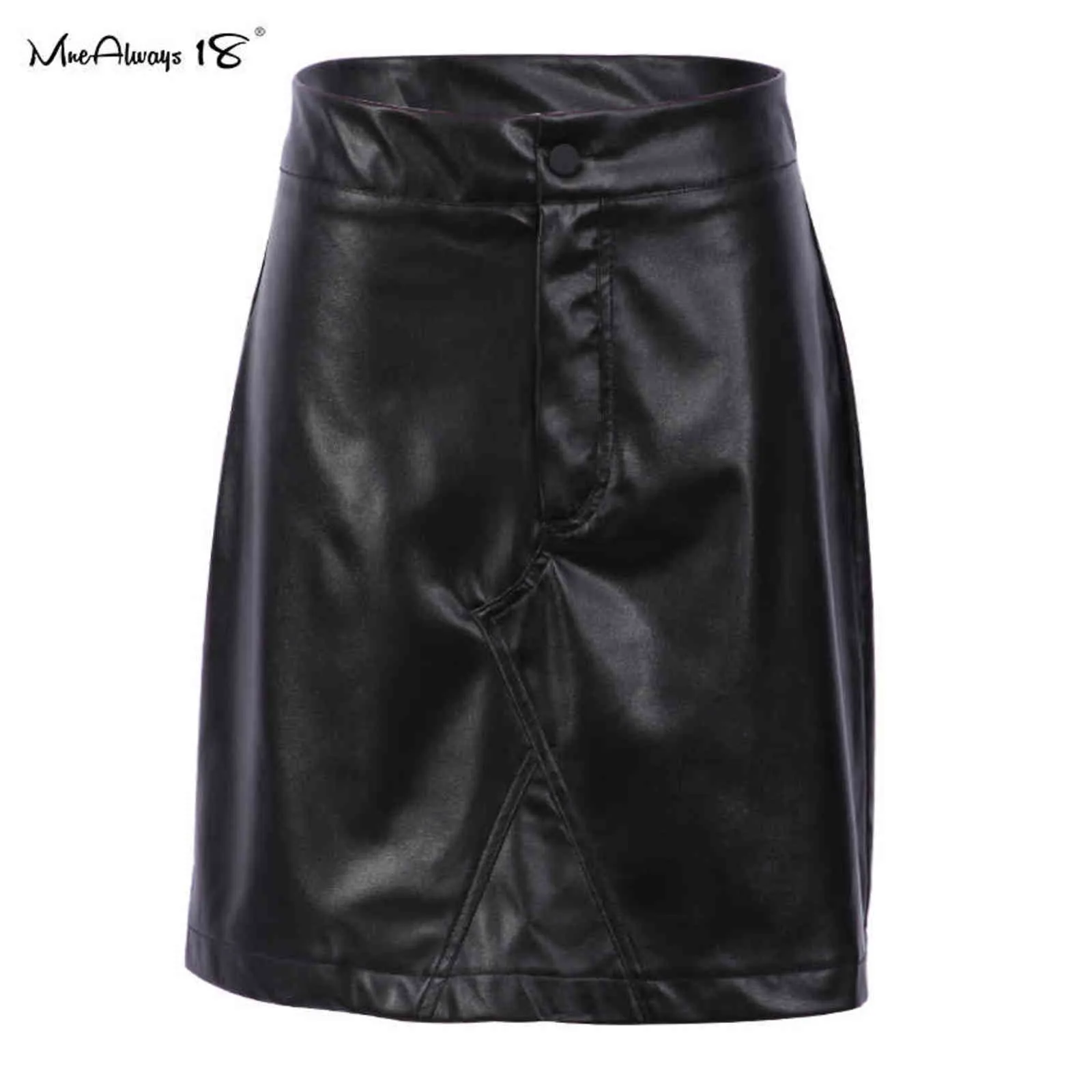 Mnealways18 Faldas de cuero vintage para mujer Bodycon Cintura alta A-Line Falda Botón Moda Trabajo Invierno Señoras Faldas cortas Cremallera 211120