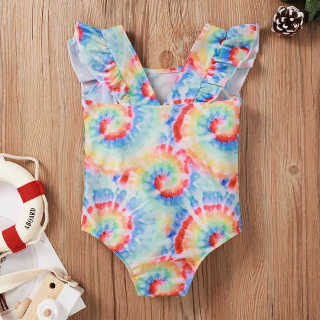 Barnens baddräkt sommarflicka badkläder färgtryck spädbarn strandkläder för 0-5 år gammal 210515