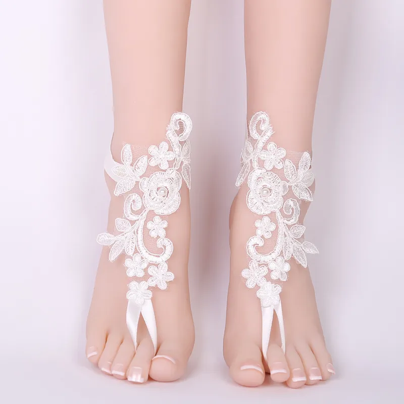 1 par de tobilleras para novia de boda decoración de encaje mujer beach pies joyas de joyería de pie descalzo Accesorios de zapatos 3711652