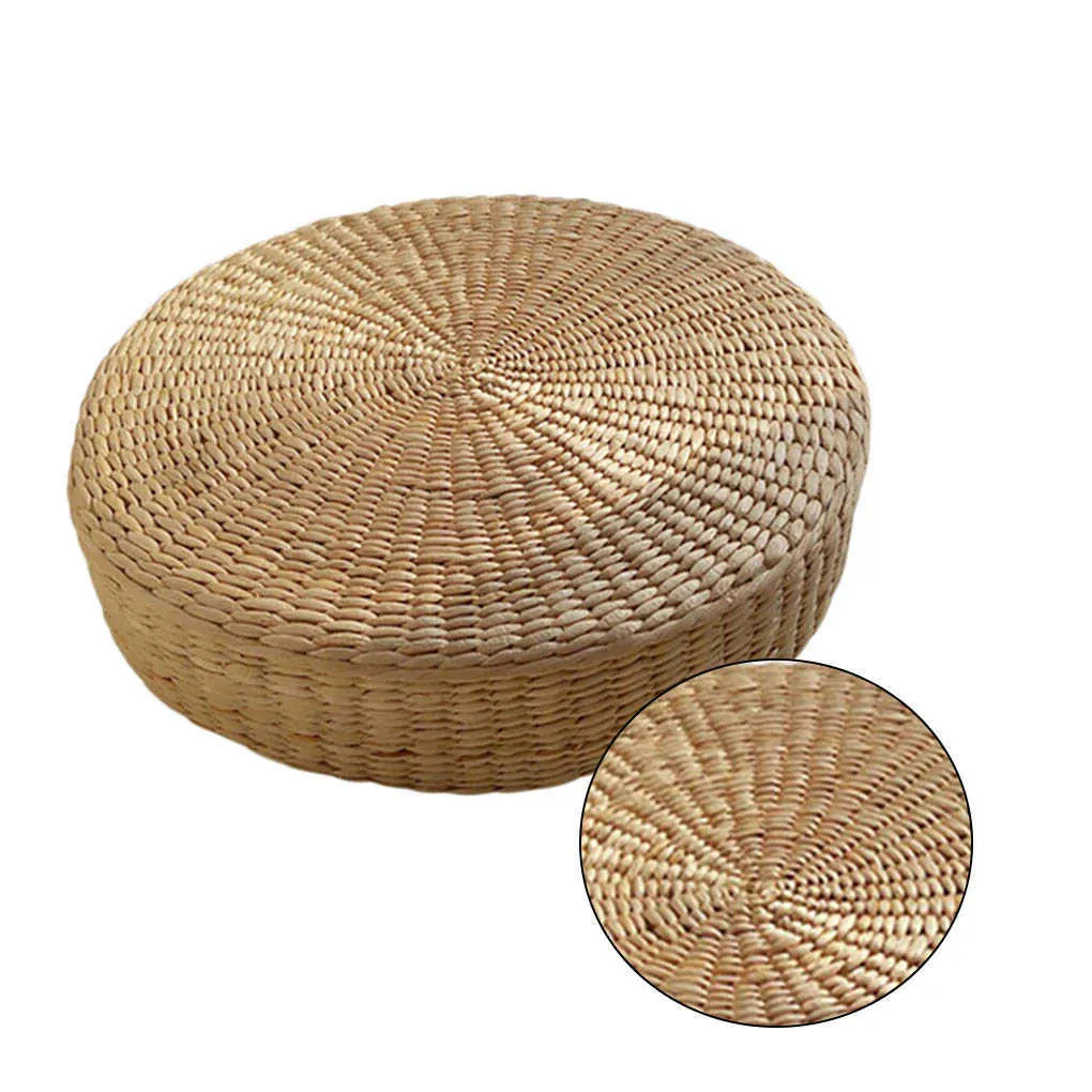 Oreiller de sol écologique, coussin rond en paille, Tatami tissé à la main, tapis de sol, Yoga, cérémonie du thé, coussin de méditation 2107161246377