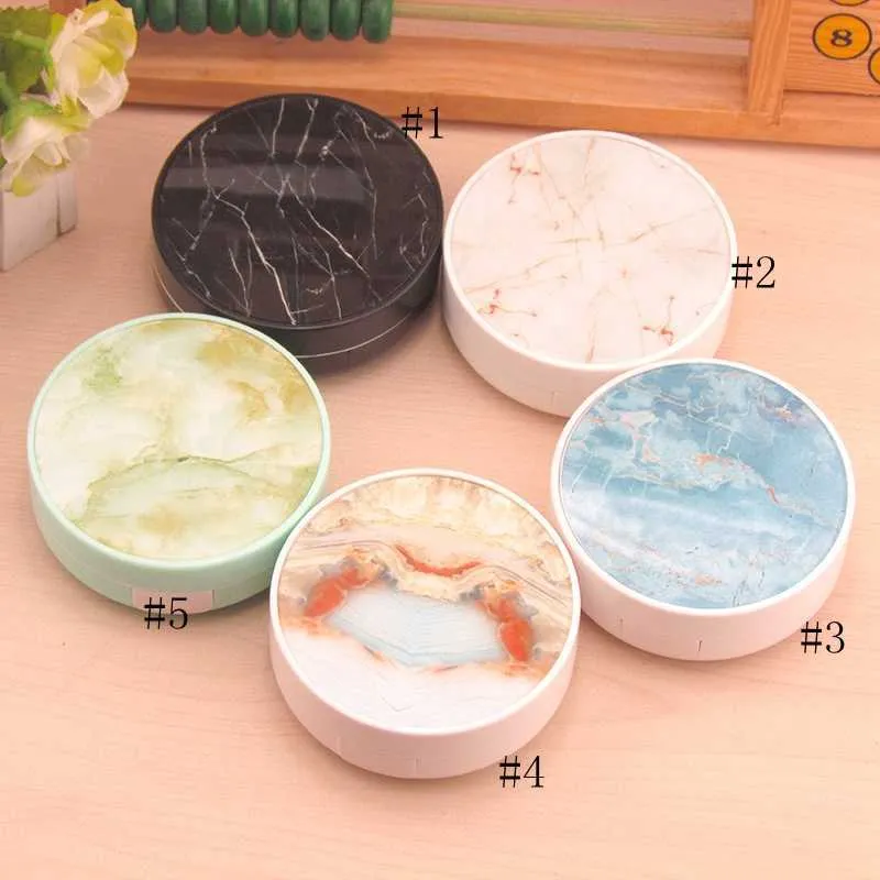 Marble Contact Lens Box With Mirror Marble Stripe Contact Lens Case Travel Glasses Lenses Box Eyes Holder Container