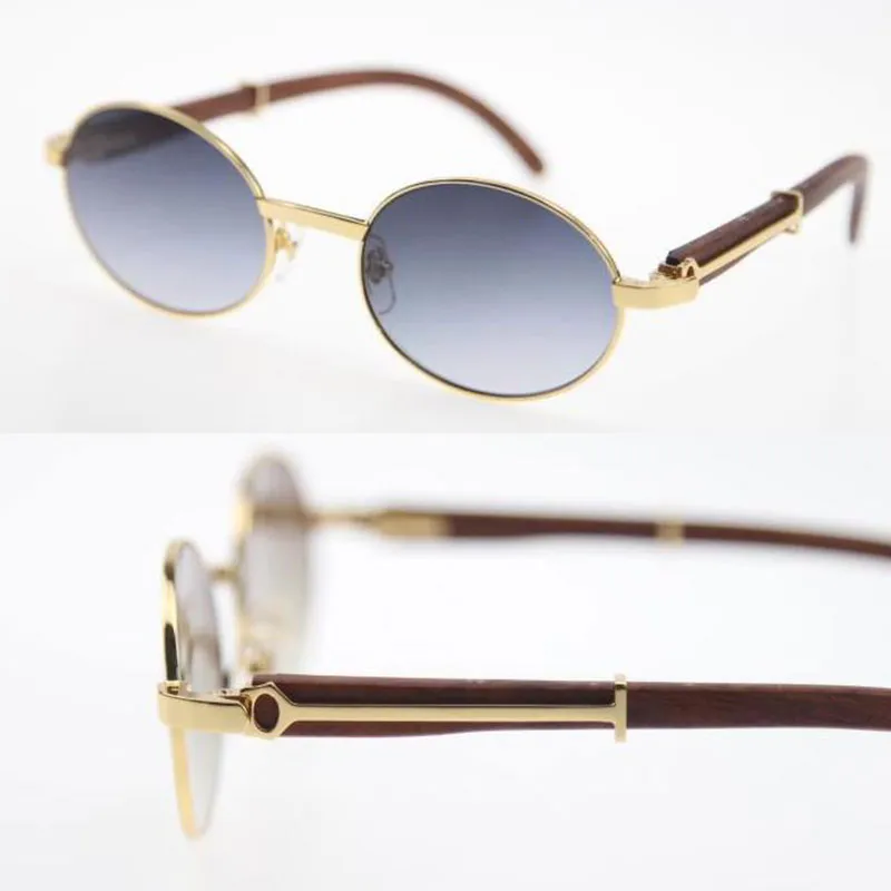 Vendita di occhiali da sole rotondi oversize in legno in oro 18 carati in edizione limitata Decor Cornice in legno Decorazione C di alta qualità Lente UV400 Vetro solare262p