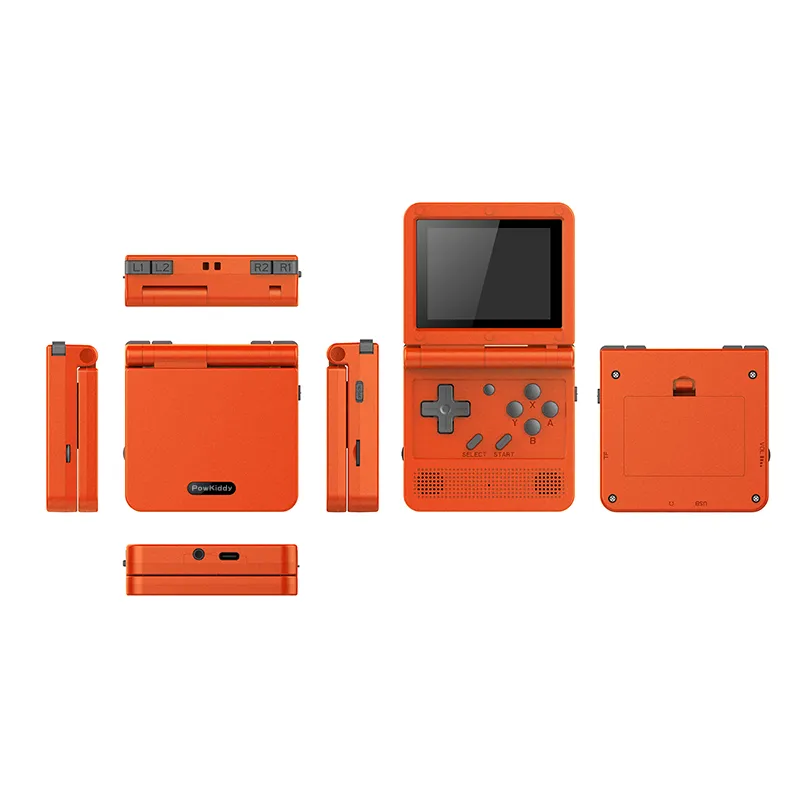 POWKIDDY V90 Console di gioco portatile con schermo IPS da 3 pollici Flip Console di gioco a doppio sistema aperto 16 simulatori Retro gioco regalo bambini PS1