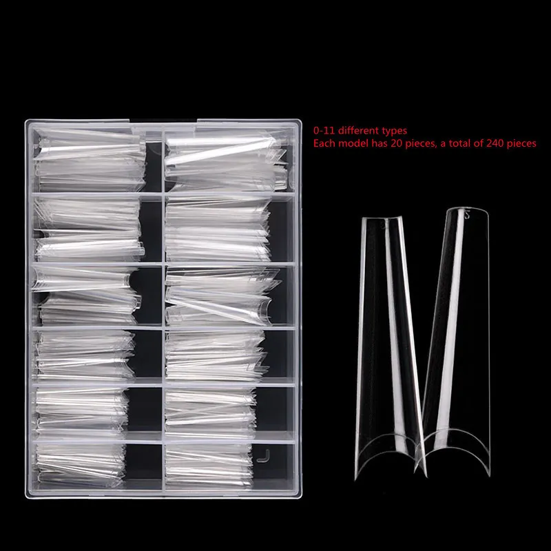 Misscheering 240 stks / set Flat Head French Nail Tips Extension Fashion Lange nep Nagels Accessoires voor DIY Manicure