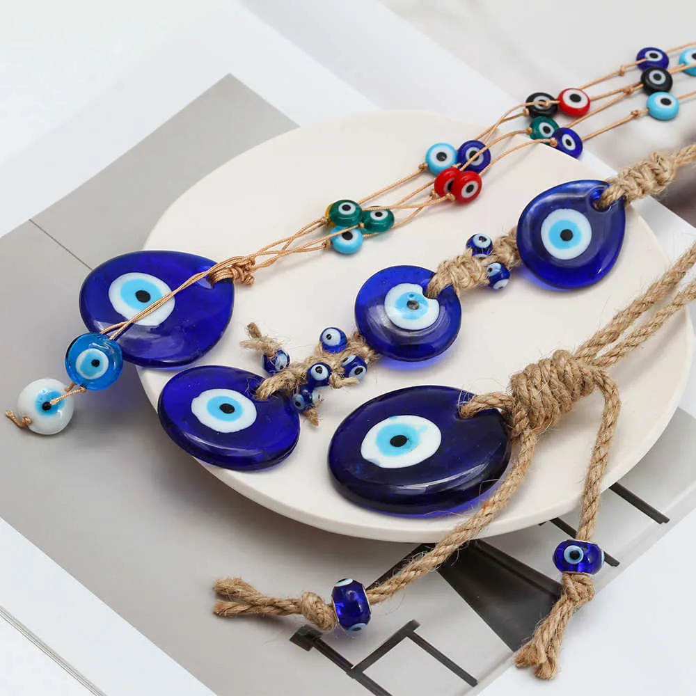 Lucky Eye Verre Bleu Turc Mauvais Oeil Pendentif Tenture Murale Multi Couleur Perle Décoration À La Main pour La Maison Salon Voiture BE254 G1019