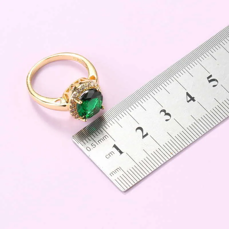 Afrikanska Beaded Bröllop Smycken Set Guldfärg Grön Kubik Zirconia Halsband Långa örhängen Armband och Ring Kvinnor sätter H1022