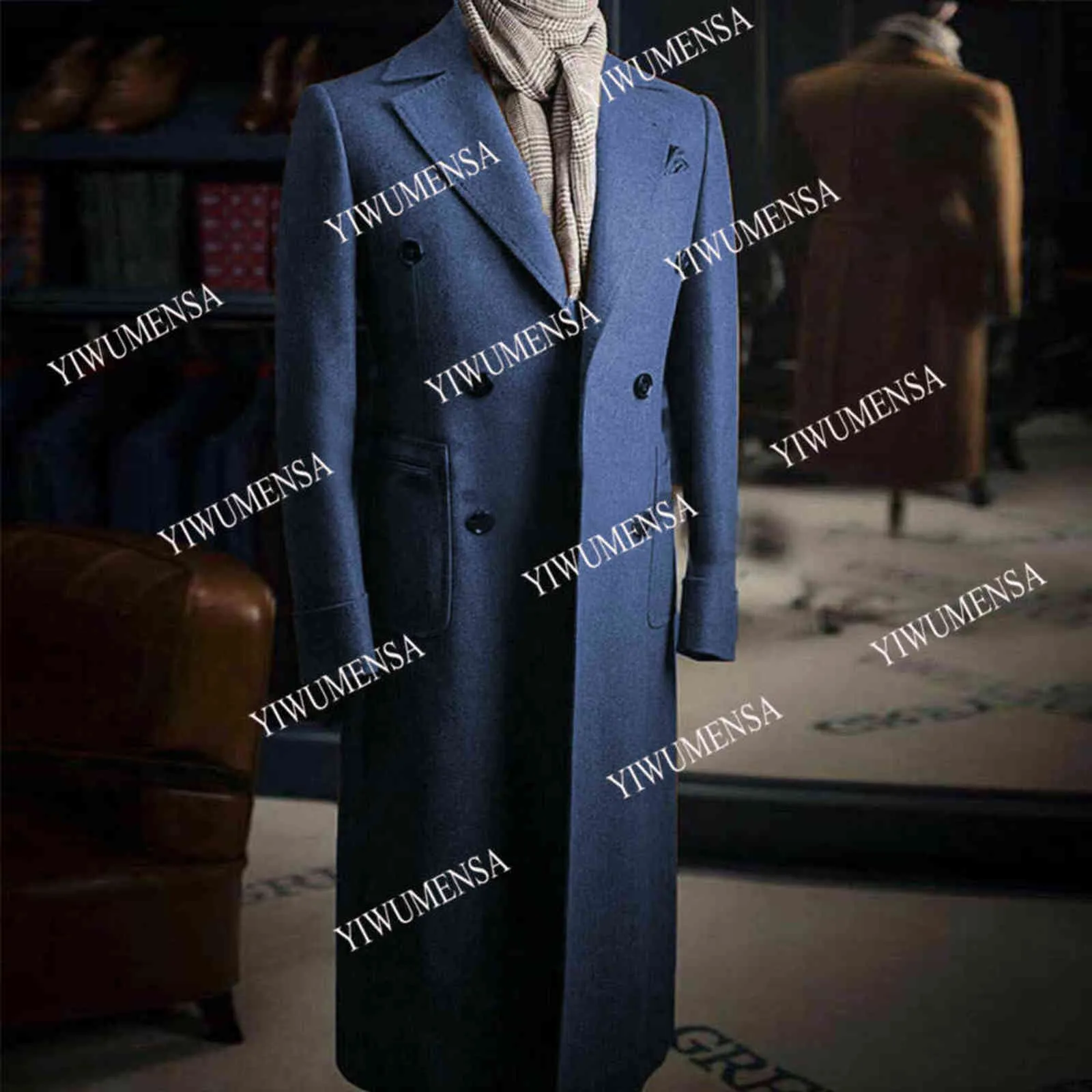 Yiwumensa Ankomst Tweed Peaked Lapel Wool Blandningar Långärmade Mänskassor för bröllopsjacka Dubbelbröst Groomsman Coat 211122