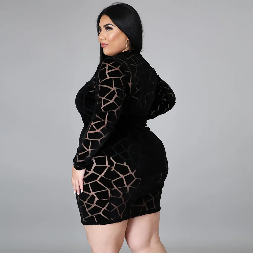 女性のドレス夏のVestido de Mujer卸売プラスサイズの服L-5xlすべての黒い長袖エレガントなパーティーローブ210525