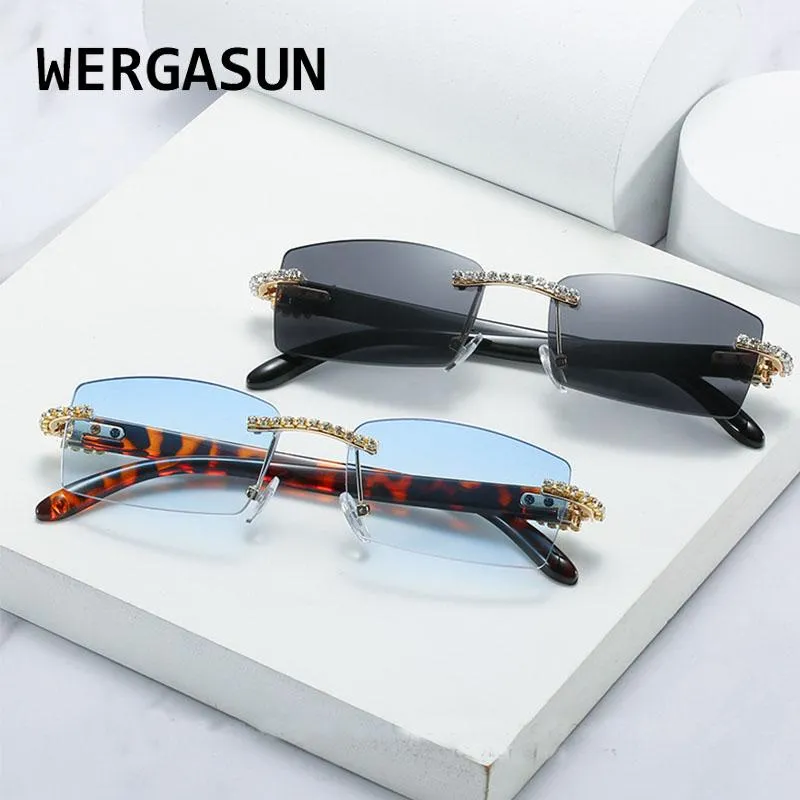 Солнцезащитные очки в стиле ретро, женские брендовые дизайнерские солнцезащитные очки без оправы с бриллиантами, очки со стразами, женские безрамочные очки229d