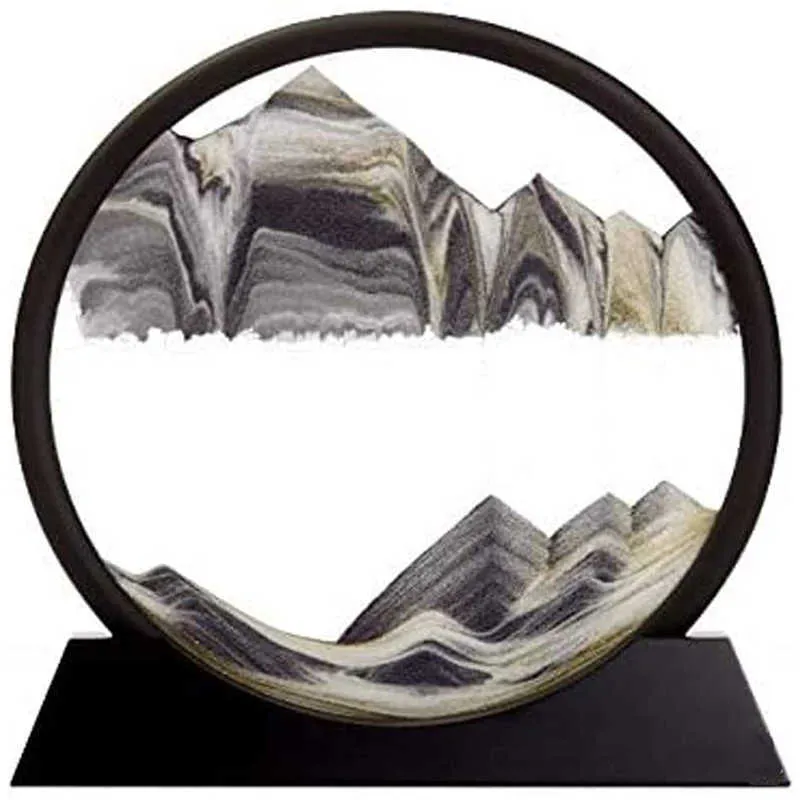 Moving Sand Art Picture Round Glass 3D Deep Sea Sandscape In Motion Display Flowing Sand Frame7Inch Q05258567534