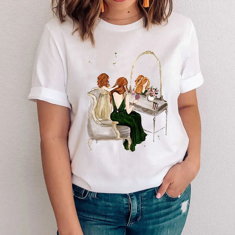 Mulheres gráfico menina filha filho filho cartoon mãe mamãe mãe mamãe roupas tops roupas t-shirt tshirt t-shirt x0628