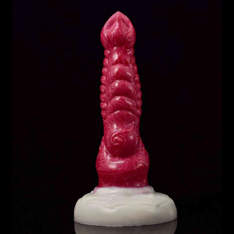 NXY Dildos Anal Toys New Prison Fire Color Liquid Silicone Penis Simulation Special Shaped Plug False Female Interest Suction Cup Masturbator 0225