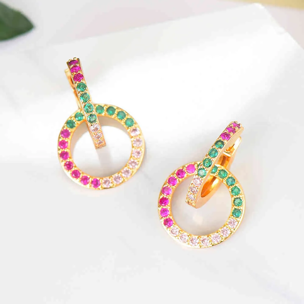 Godki 25mm Boho Cirkel Dangle Oorbellen Trendy Cubic Zirkoon Bruiloft Engagement Party Indian Gold Oorbellen voor Dames 2019