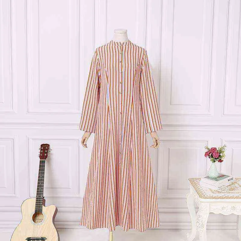 Vestido de piso de otoño para mujer 2021 Moda Vestido de impresión a rayas ZANZEA Francés elegante una línea Robe Longue Lady Holiday Shirt Vestidos Y1204