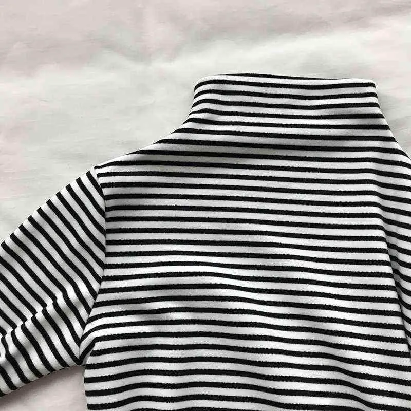 Women Autumn Turtleneck Striped T Shirts Long Sleeve Casual T Shirt Women Clothes Slim Fashion Tops 211110